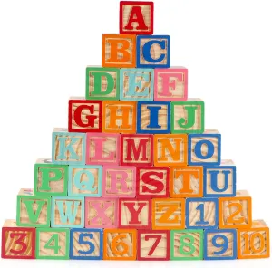 Wooden ABC Toy Building Blocks for Toddlers 1-3 36 PCS Wood Alphabet Number Blocks for Stacking Learning Preschool Educational Montessori Sensory Toys for Kids Boys Girls Gifts 1.7"