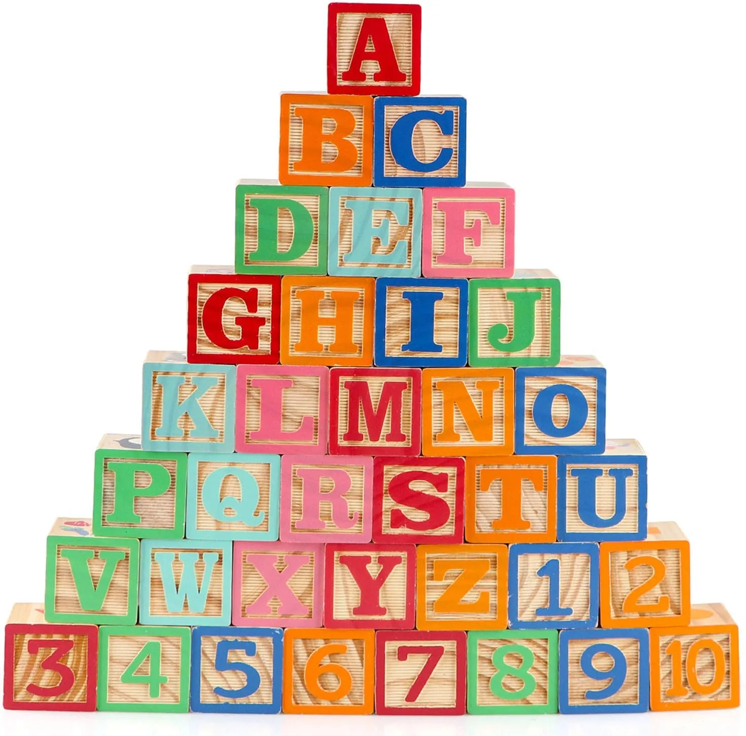 Wooden ABC Toy Building Blocks for Toddlers 1-3 36 PCS Wood Alphabet Number Blocks for Stacking Learning Preschool Educational Montessori Sensory Toys for Kids Boys Girls Gifts 1.7"