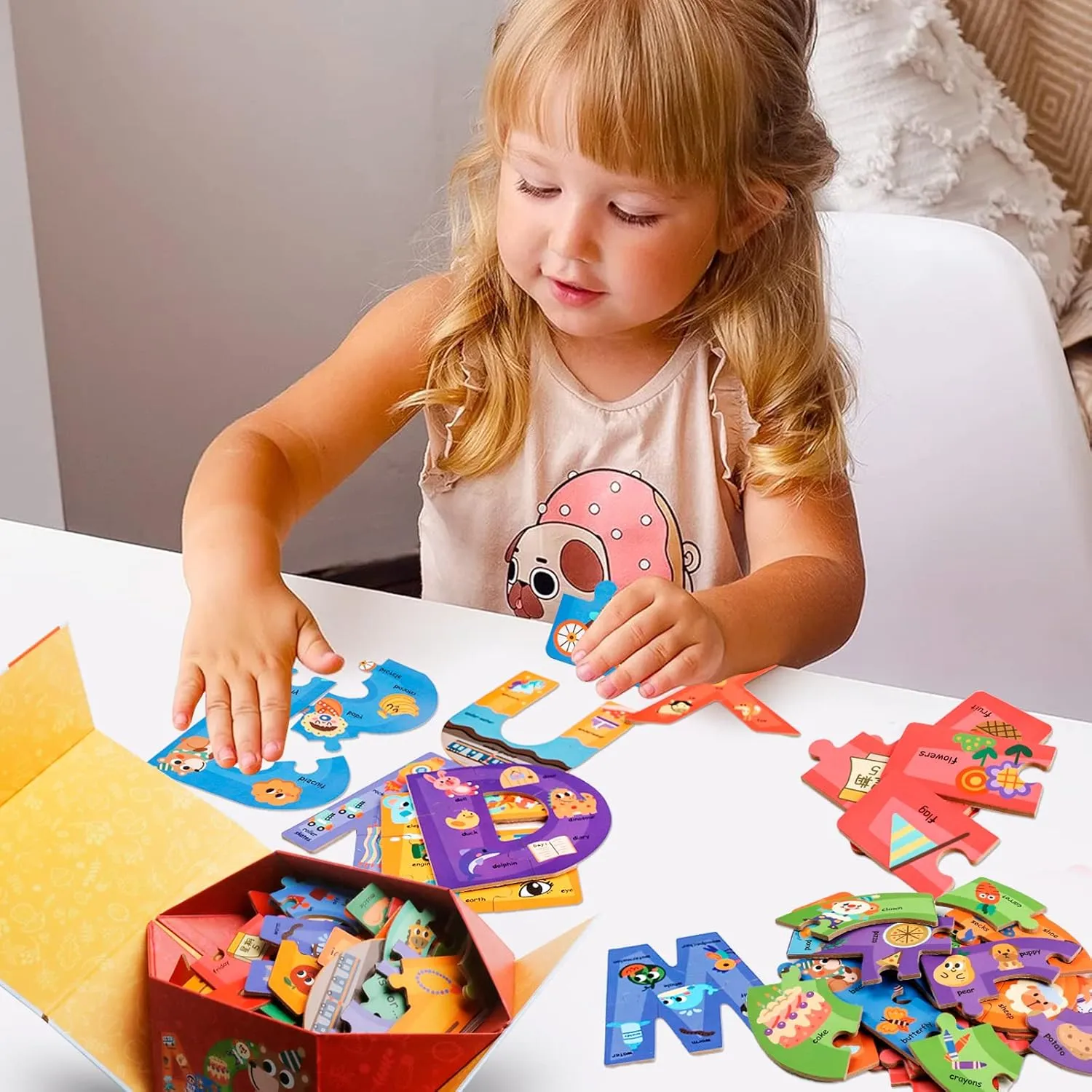 Wooden Alphabet Puzzles for Toddlers Ages 3 ,Montessori Preschool Learning ABC Sight Words Letter Puzzle for Toddlers,Learning Toys Easter Birthday Gift for Kindergarten Boys Girls