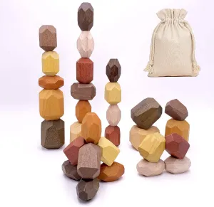 Wooden Rocks Building Block - Stacked Stone ISHI Tumi Balancing Montessori Educational Creative Colored Stone Toys (30pcs Vintage Design)
