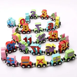 Wooden Trackless Trains Set, Alphabets Numbers Magnetic Train Cars for Children Early Educational (Number Train)