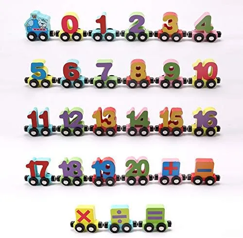 Wooden Trackless Trains Set, Alphabets Numbers Magnetic Train Cars for Children Early Educational (Number Train)