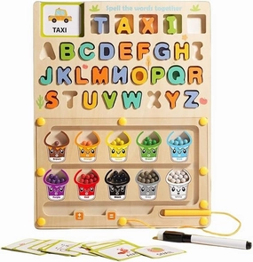 Wooden Alphabet Learning Board with Color Sorting, Educational Puzzle for Toddlers 3 Years and Up, Fine Motor Skills Development