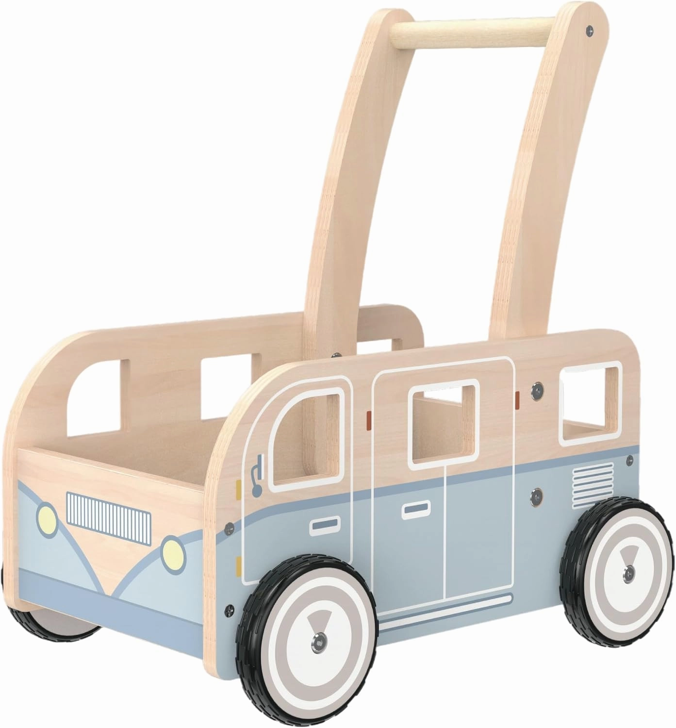 Wooden Baby Walker,Push Walker Bus for Boys and Girls, Stand & Learn Push Walker for Toddlers 1-3 Years Old Blue