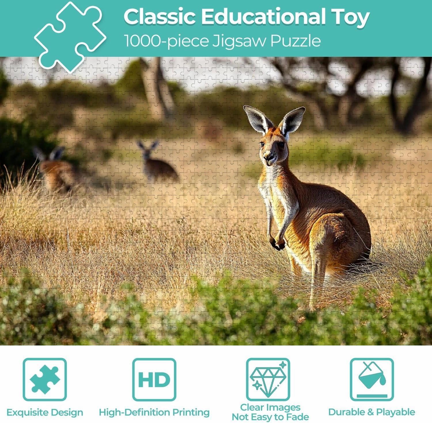 Wooden Jigsaw Puzzles for Adults 1000 Pieces Red Kangaroo grasslands Australian Outback Fun and Challenging Board Puzzles Large Educational Game Kids Toys Gift Home Decor