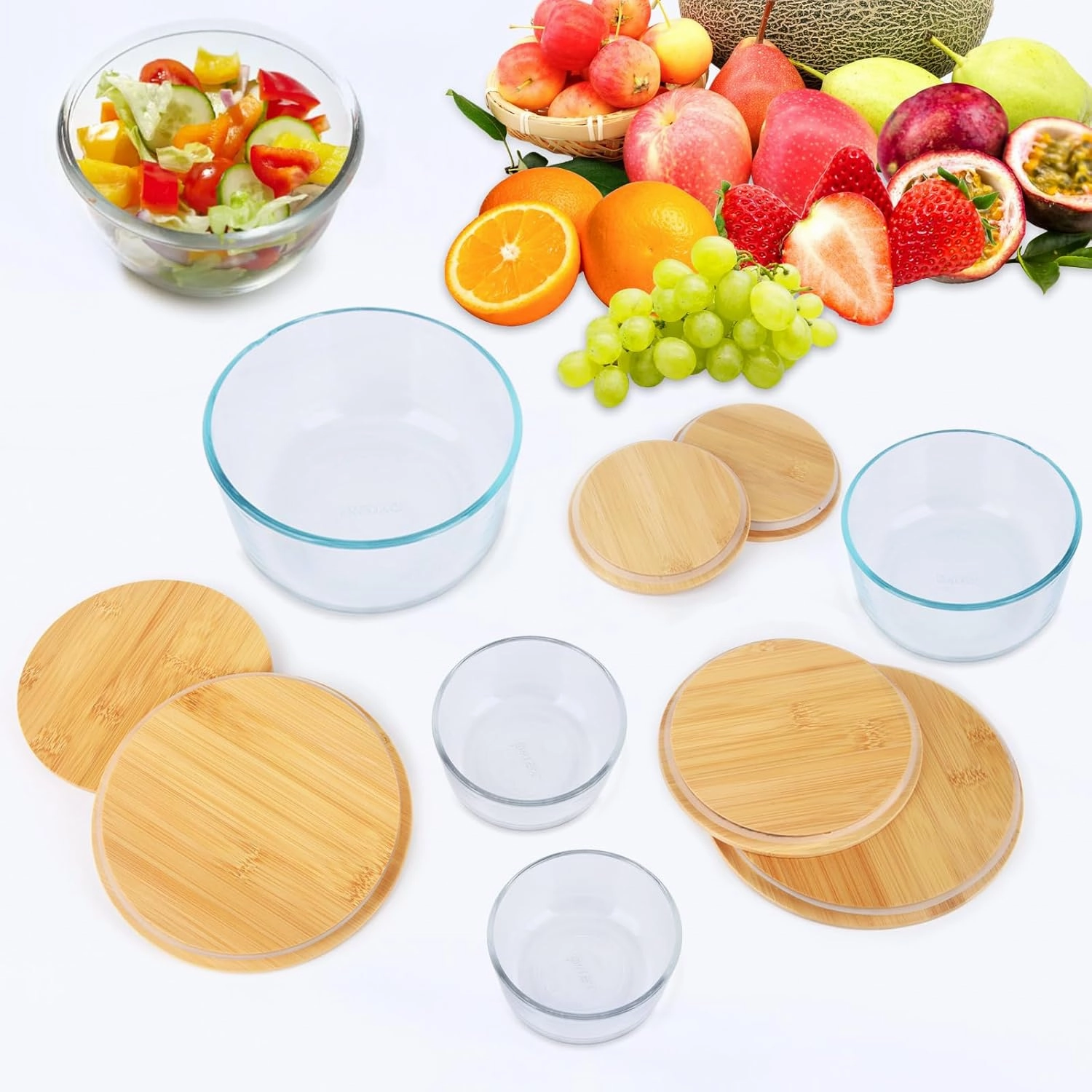 Wooden Replacement Lid Compatible with Pyrex Glass Bowls Round 4 Cup 7201，Round Storage Reusable Covers Compatible with Pyrex Container Durable Food Storage Lids (4 Cup)