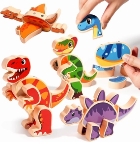 Wooden Take Apart Dinosaur Blocks Playset,Magnetic Dinosaur Building Toys,STEM Montessori Educational Fine Motor Skill Learning Birthday Gift for 3 4 5 6  Years Old Boy Girl Kids
