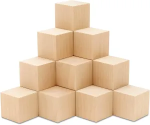 Woodpeckers DIY Wood Cubes 1-3/4-inch, Pack of 10 Small Wooden Baby Blocks for Baby Shower, Crafts, STEM, Building, and Blank Wooden Dice