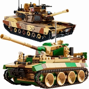 WW2 Army Tiger Tank & M1A2 Tank Building Block Combo Model Set - Build Two WWII Military Collectible Assembled Toy for Adults & Kids - STEM Education Gift 1299pcs