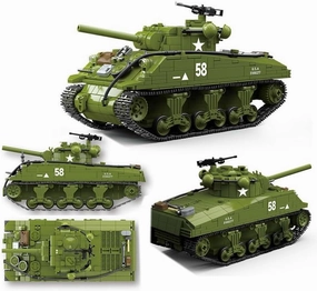 WW2 Military Classic Model World War II M4A3 SHERMAN Medium Tank Building Blocks Toys Bricks for Boys (1175Pcs) Ages 15 and Up (100277)- without Original Box