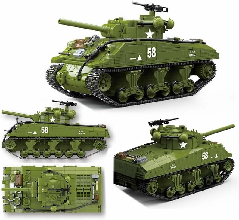 WW2 Military Classic Model World War II M4A3 SHERMAN Medium Tank Building Blocks Toys Bricks for Boys (1175Pcs) Ages 15 and Up (100277)- without Original Box