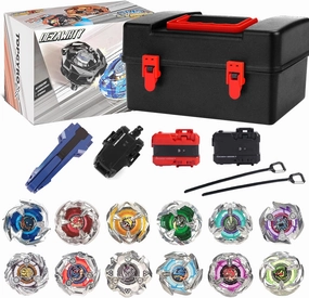 X Battling Set, 12 Spinning Tops, 3 Launchers and 1 Grip with Storage Box, Kids Toys Birthday Gift Ideal for 6  Years Old Boys (Silver)
