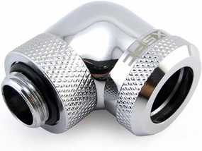 XSPC G1/4" to 14mm Rigid Tubing Fitting V2, 90 Degree Rotary, Chrome