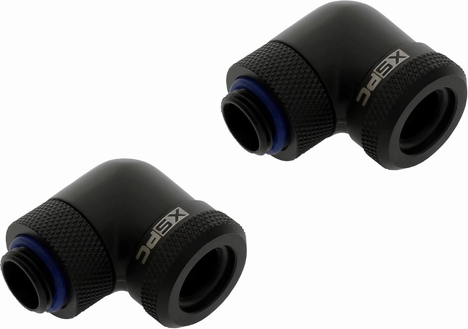 XSPC G1/4" to 14mm Rigid Tubing Fitting V2, 90 Degree Rotary, Matte Black, 2-Pack