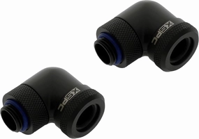 XSPC G1/4" to 14mm Rigid Tubing Fitting V2, 90 Degree Rotary, Matte Black, 2-Pack
