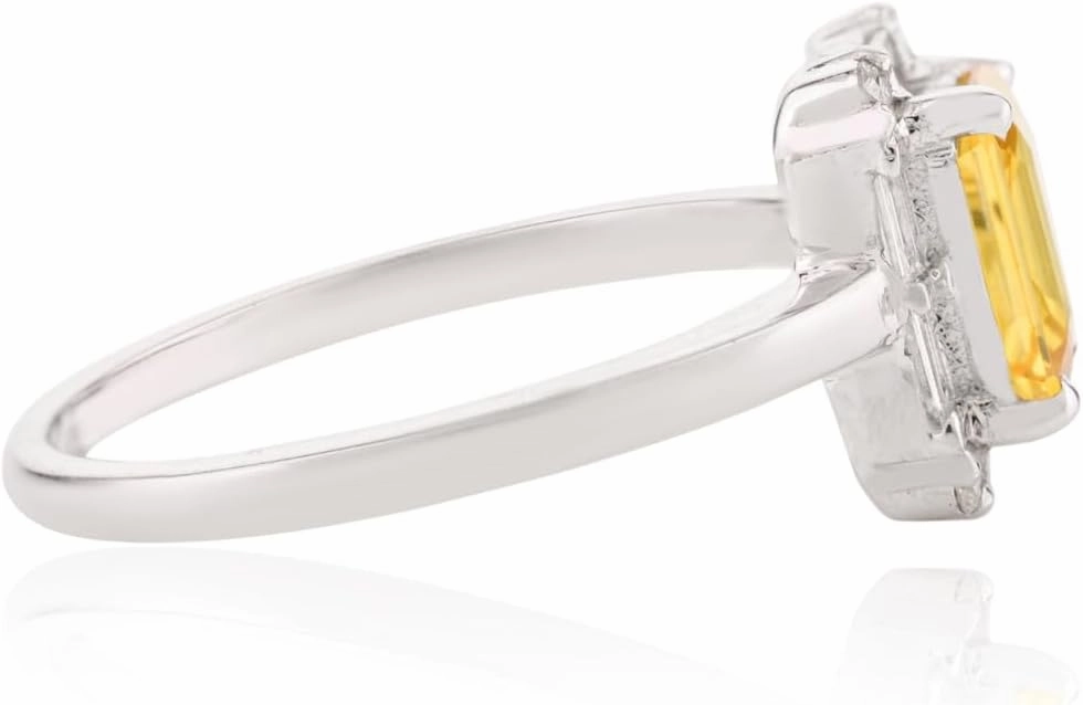 Yellow Sapphire Octagon 0.96Cts 14k Solid White Gold With Diamond Ring- Statement Wedding Birthstone Band Ring- Promise Ring Gift