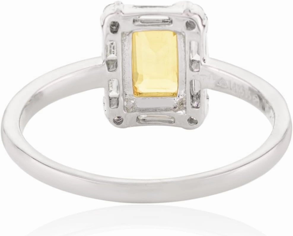 Yellow Sapphire Octagon 0.96Cts 14k Solid White Gold With Diamond Ring- Statement Wedding Birthstone Band Ring- Promise Ring Gift
