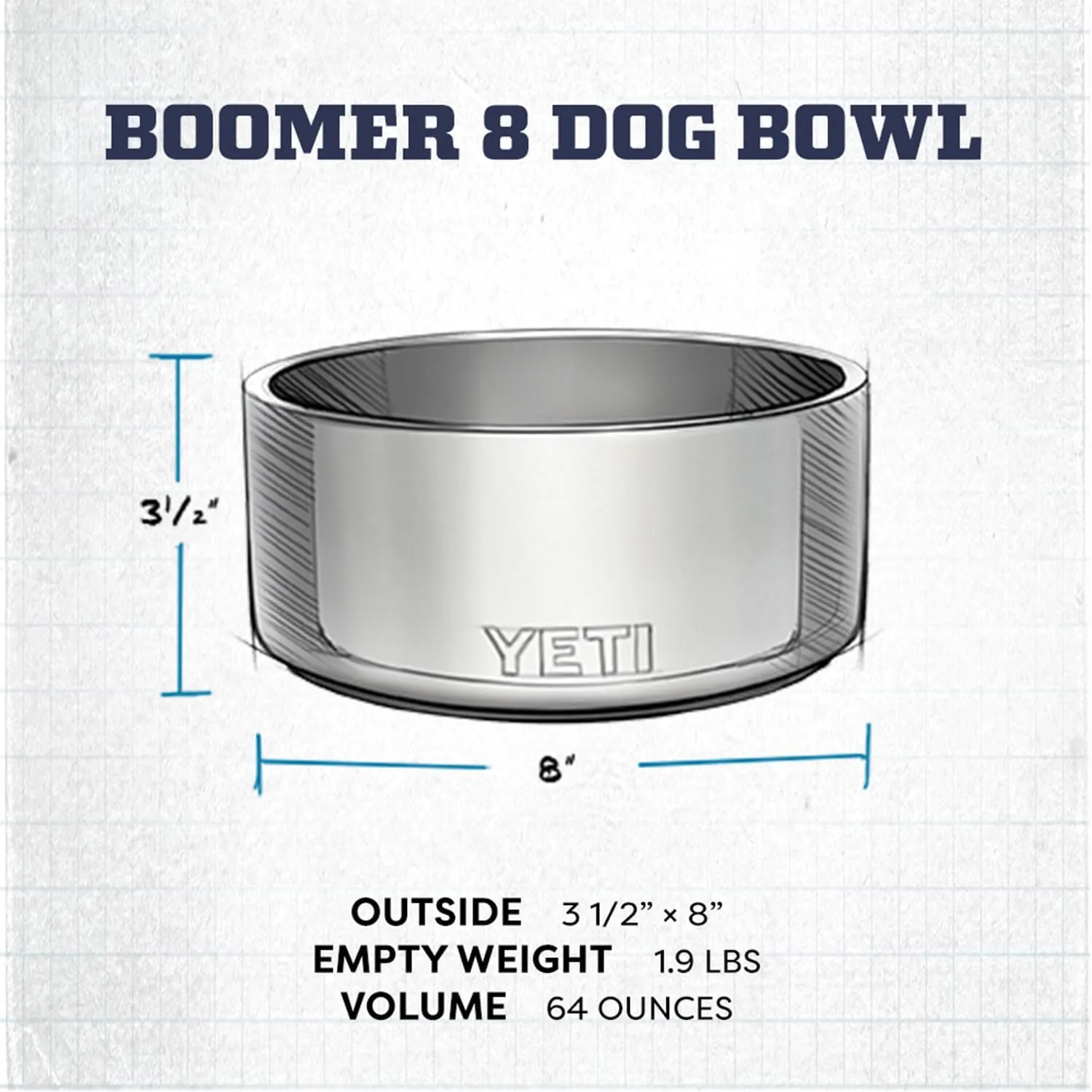 YETI Boomer 8, Stainless Steel, Non-Slip Dog Bowl, Holds 64 Ounces