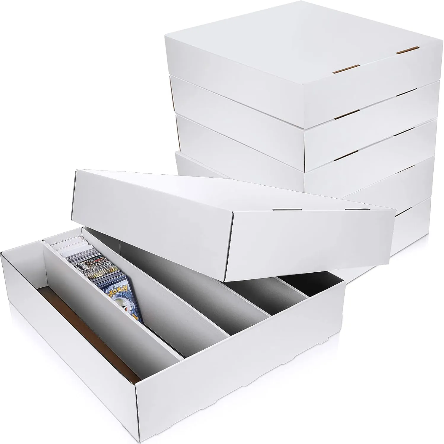 Yexiya 3 Pcs 5000 Count Card Storage Boxes for Trading and Gaming Cards White Cardboard Organizer with Divider Collector Holders Collectibles Box for Sports Basketball Football Baseball Collecting
