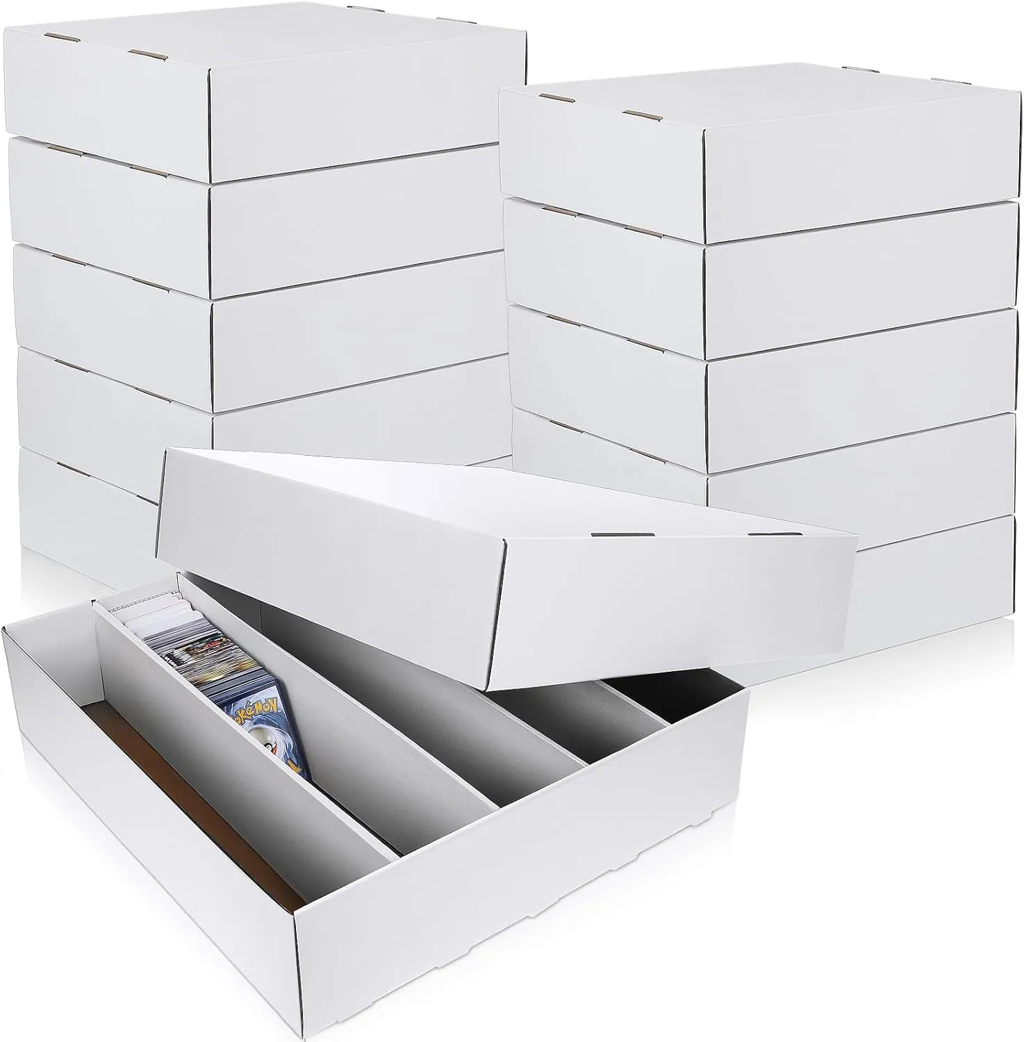 Yexiya 4 Pcs 5000 Count Card Storage Boxes with Divider for Trading and Gaming Cards White Cardboard Holder Collector Organizer for Deck of Play Pieces Sport Basketball Football Baseball Collecting