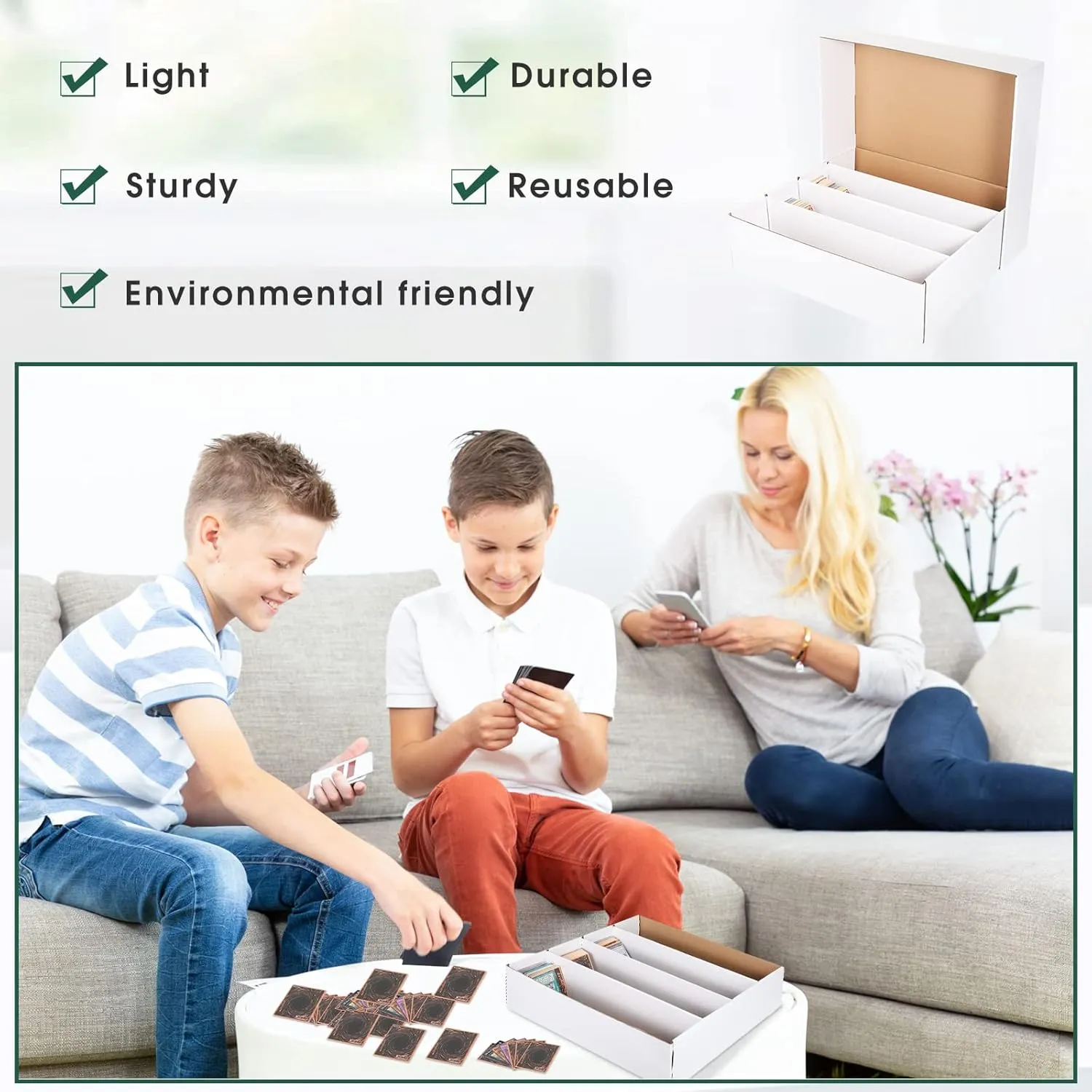 Yexiya 6 Pcs 3200 Count Sports Card Storage Boxes White Trading Card Box Collectible Trading for Soccer Baseball Game