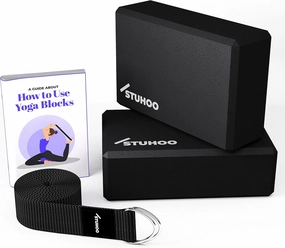 Yoga Blocks 2 pack and Yoga Strap Includes Descriptive E-book for Beginners Sturdy Yoga Brick & Lightweight Eva Foam Block Support Deepen Poses, Provides Strength & Stability for Pilates Practice