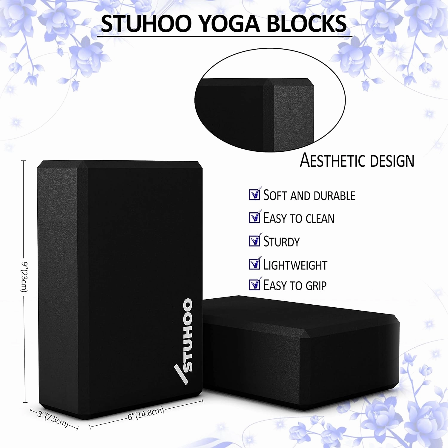 Yoga Blocks 2 pack and Yoga Strap Includes Descriptive E-book for Beginners Sturdy Yoga Brick & Lightweight Eva Foam Block Support Deepen Poses, Provides Strength & Stability for Pilates Practice