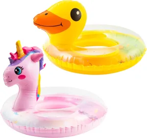 Zainpe Duck Inflatable Pool Float & Gradient Pink Unicorn Inflation Swimming Ring with Glitters, Summer Outdoor Water Lounge Inflatable Raft Tube Fun Beach Floaties Vinyl Swim Floaty Pool Toy for Girl