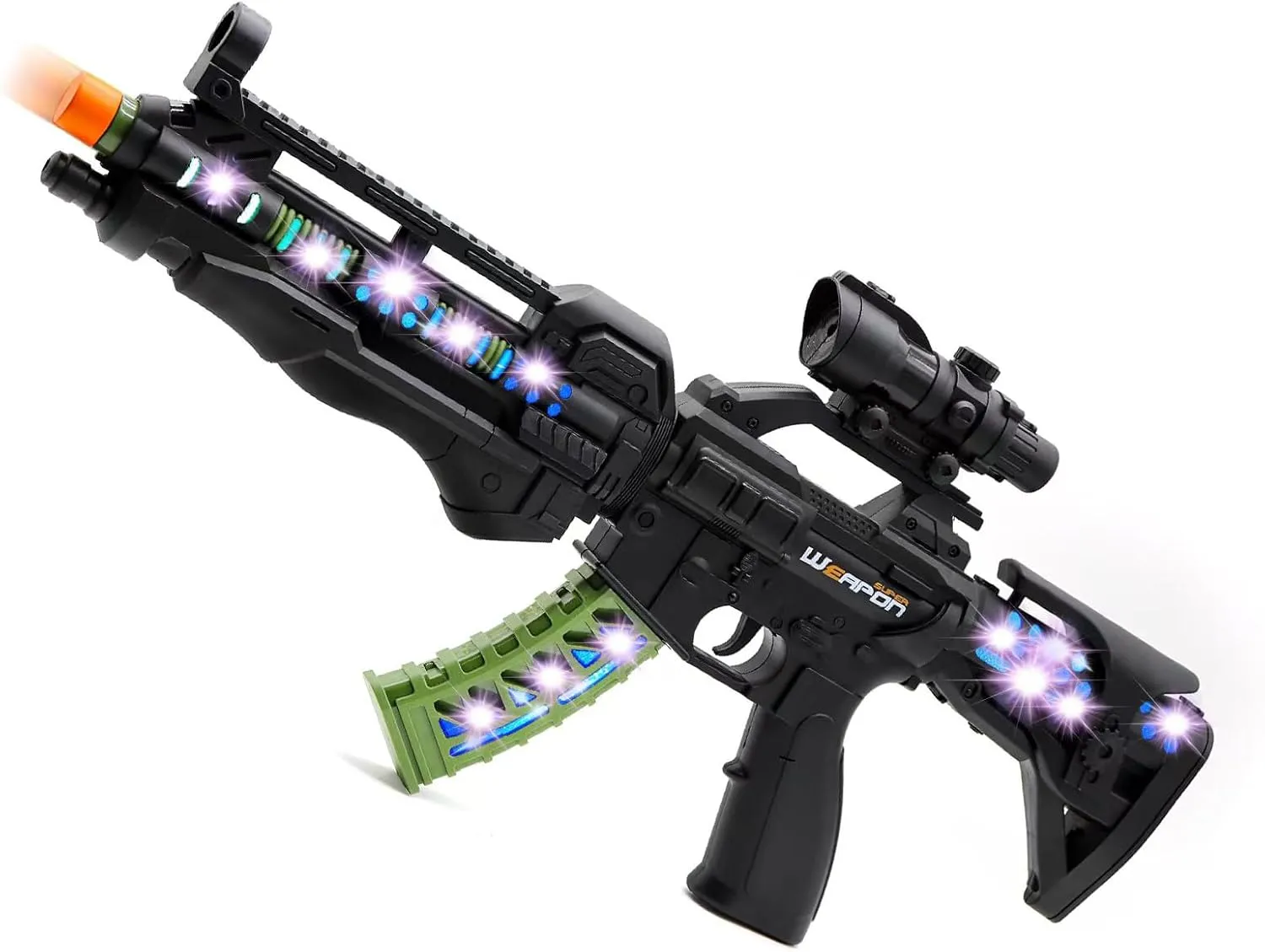 Zanktony Light Up Toy Gun with Sound Effects for Kids, Unique Barrel Telescopic Action, Baby Toy Guns Make Noise, Christmas Halloween Birthday Gifts for Boys Girls (Batteries Not Included)