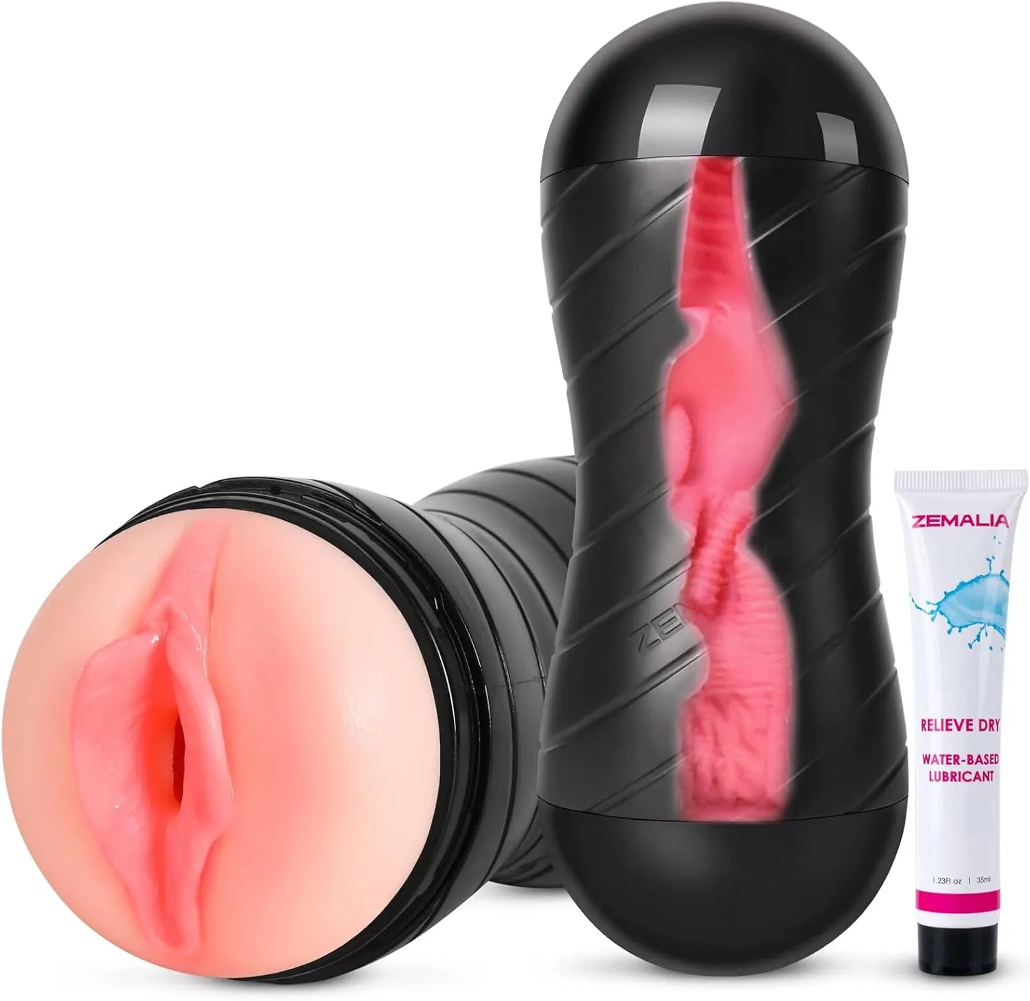 ZEMALIA Male Masturbators Cup, Double Side Pocket Toy with Realistic Texture, Men Masturbation Stroker Adult Sex Toys