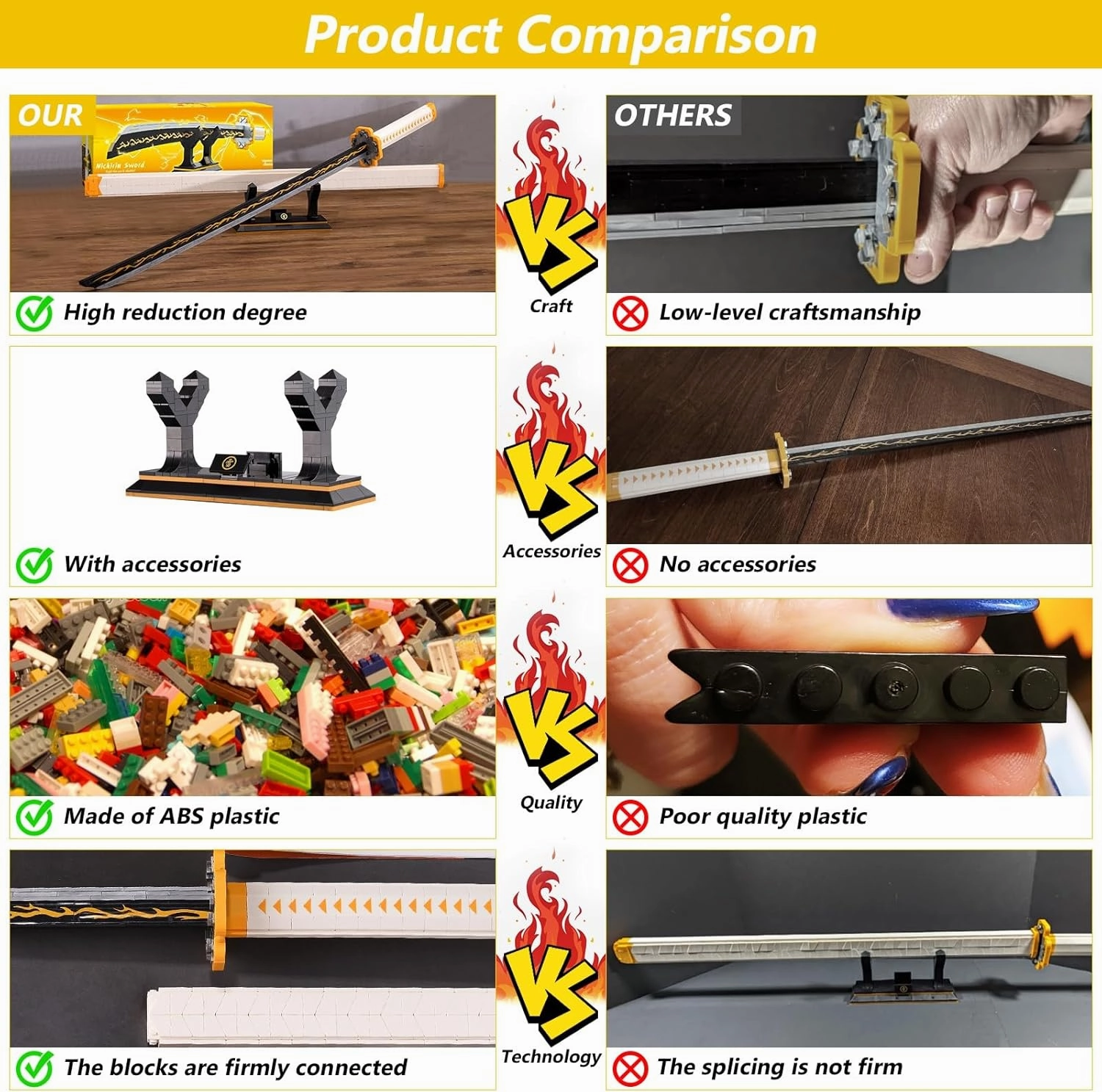 Zenitsu Sword Building Set, 38.8in Demon Sword Set with Scabbard and Stand, Cosplay Anime Samurai Sword, Handmade Katana Toy Sword for Adults and Kids 8  (956 Pieces)