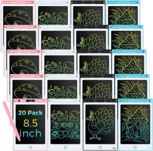 Zhehao 20 Pack LCD Writing Board for Kids, 8.5 Inches Doodle Board Reusable Board Screen Drawing Pad Erasable Painting Pads Educational Toy for 3-8 Years(Light Blue, Black, Pink, White)