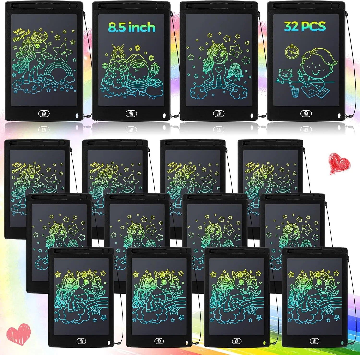 Zhehao 32 Pieces LCD Writing Tablet Doodle Board Electronic Toy 8.5 Inch Colorful Doodle Board LCD Erasable Drawing Pad Reusable Writing Pad Toys for Girls Boys(Black)
