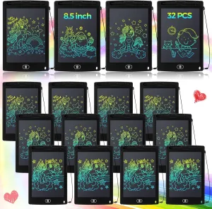 Zhehao 32 Pieces LCD Writing Tablet Doodle Board Electronic Toy 8.5 Inch Colorful Doodle Board LCD Erasable Drawing Pad Reusable Writing Pad Toys for Girls Boys(Black)