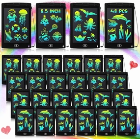 Zhehao 48 Pieces LCD Writing Tablet Doodle Pads Bulk for Kids 8.5 Inch LCD Drawing Board Colorful Doodle Board Reusable Erasable Painting Pads Learning Toy for 3-10 Years Old (Black)