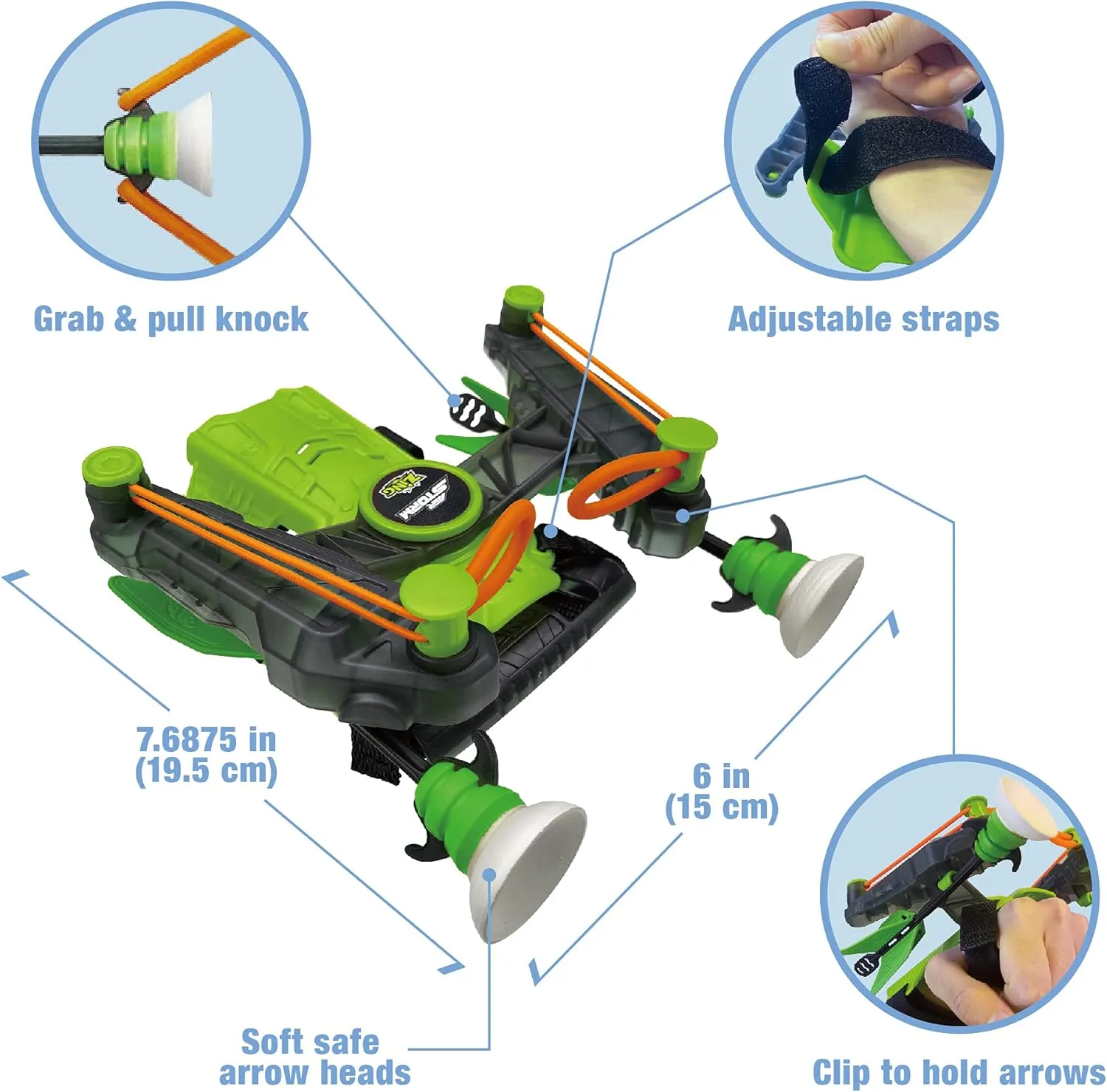 Zing Air Hunterz Wrist Bow - Includes 1 Wrist Bow and 3 Suction Cup Arrows, Launches Arrows Up to 45 ft (Green) for Ages 8 and Up