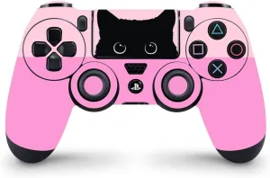 ZOOMHITSKINS Compatible with PS4 Controller Skin, Kitty Rose Pink Black Cat Feline Lover, Durable, Vinyl, Made in The USA